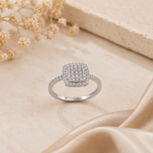 Anel Centro Quadrado Ouro Branco 19.2kt
